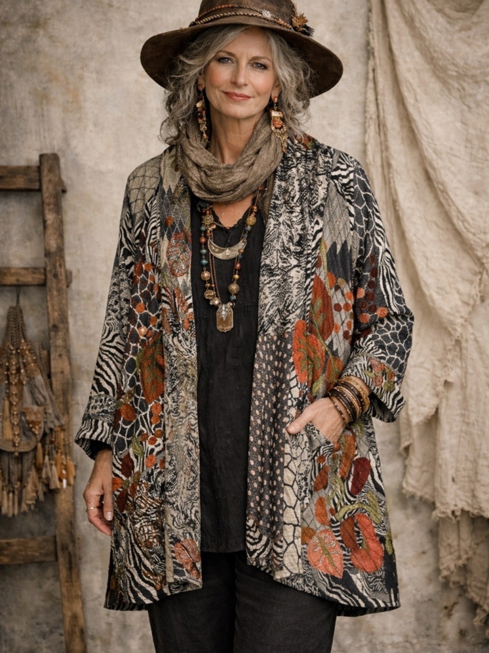 ANU Embroidered Open Front Multi-Color Wool Cardigan Artisan Bohemian size small
